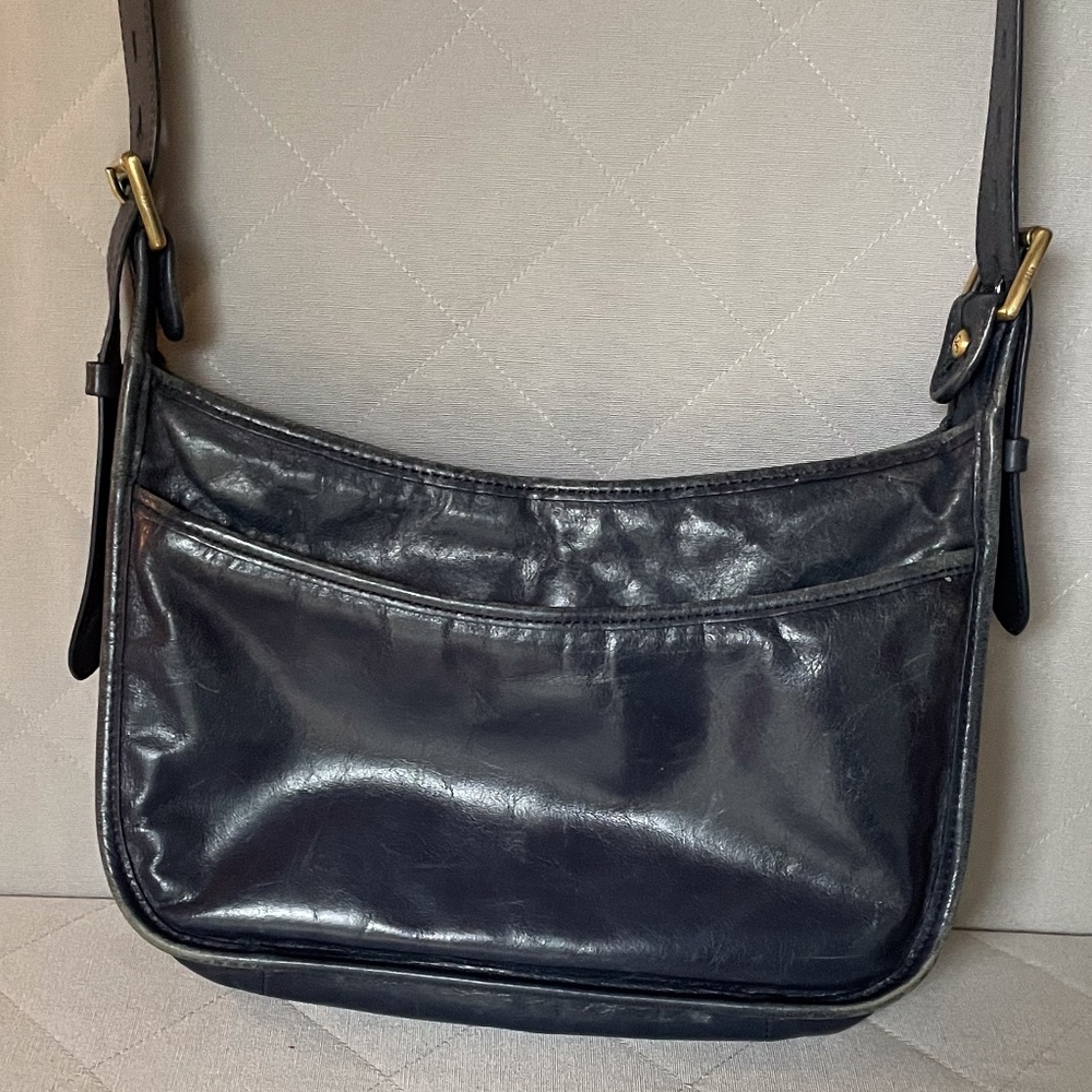 Blue HOBO Leather Crossbody Bag - Perforated, Adjustable Shoulder Strap